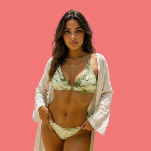 🏖️ Lucky Brand Green Marble Tie-Dye Bikini Set (Size L)